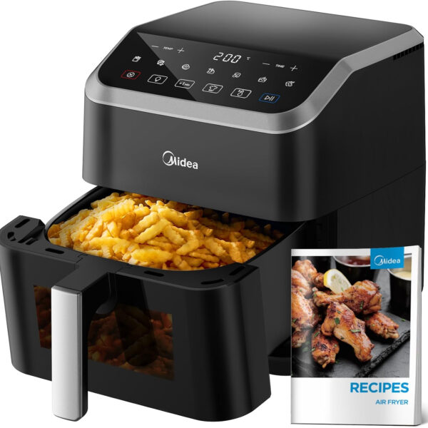 Midea Compact 2L Air Fryer – 12 Preset Menus, Adjustable Timer, 80-200°C Temperature Control, 1150W, Dishwasher-Safe