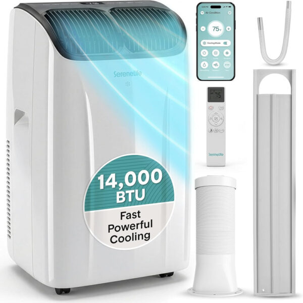 14000 BTU Portable Air Conditioner with WiFi, Cooling, Fan, Dehumidifier, Follow Me Function & Remote Control