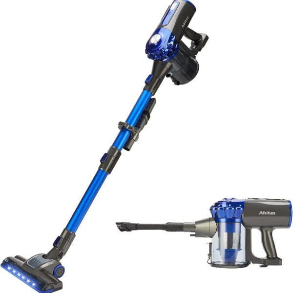 Cordless Stick Vacuum 0.8L 22.2V 150W 2-in-1 Handheld Upright Blue
