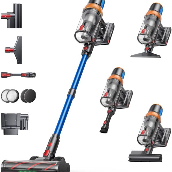 Cordless Stick Vacuum Cleaner 600W 50kPa Suction 65min Runtime Blue