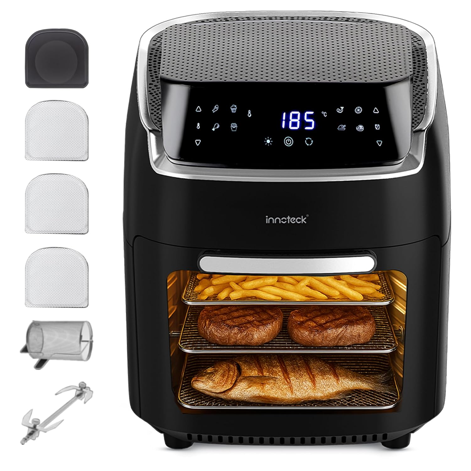 Digital Air Fryer Oven 12L 1800W 8 Presets Rotisserie Black Digital Air Fryer Oven 12L 1800W 8 Presets Rotisserie Black