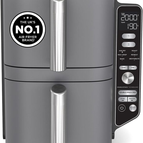 Double Stack XL Air Fryer 9.5L 2470W Vertical Dual Drawer Grey