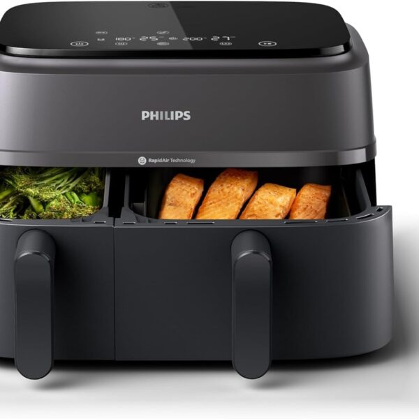 Dual Air Fryer 9L 2750W 13 Presets Digital Touchscreen Black & Silver