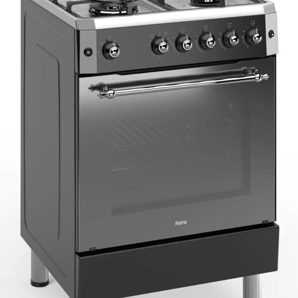 Freestanding Gas Cooker 59L 4 Burner Wok Burner Turbo Fan Stainless Steel