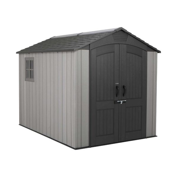 Garden Storage Shed 7 X 9.5 Ft Light Grey HDPE Steel Reinforced