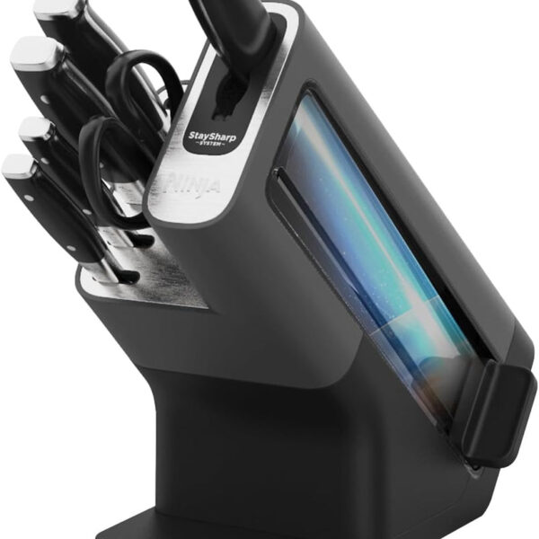 Knife Block Set With Integrated Sharpener 6-Piece Stainless Steel Black
