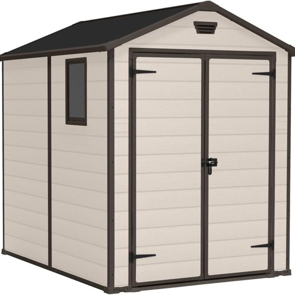 Outdoor Garden Storage Shed 6x8ft Double Doors Beige Brown