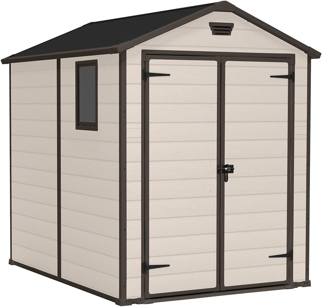 Outdoor Garden Storage Shed 6x8ft Double Doors Beige Brown Outdoor Garden Storage Shed 6x8ft Double Doors Beige Brown
