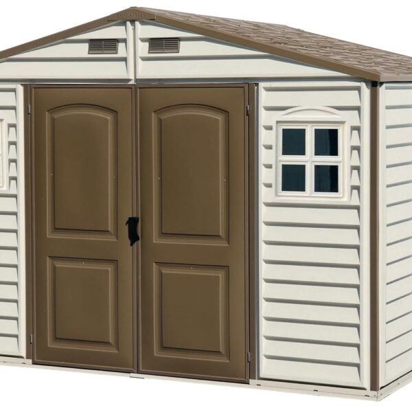 Plastic Garden Storage Shed 10 X 8 Ft Beige Brown Hinged Doors