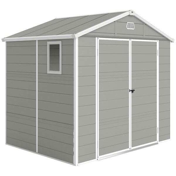 Plastic Garden Storage Shed 8 X 6 Ft Light Grey Aluminium Frame Lockable Door