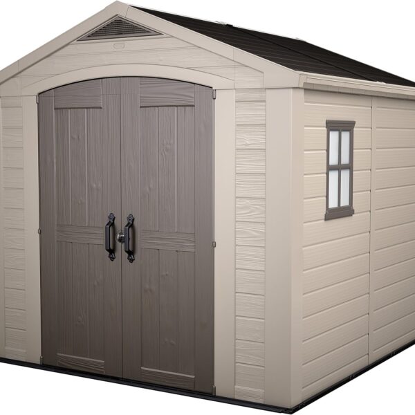 Plastic Garden Storage Shed 8 X 8 Ft Beige Double Doors Lockable