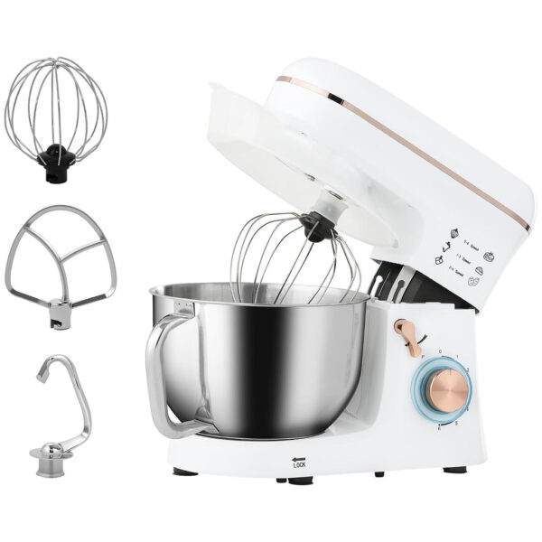Stand Mixer 1400W 5L 6 Speeds Pulse Setting Stainless Steel Bowl White