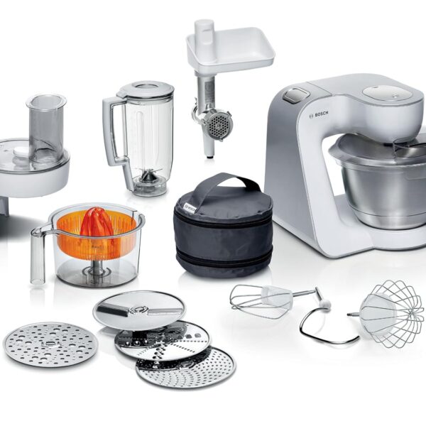 Stand Mixer 7 In 1 1000W 3.9L Bowl 7 Speeds White Silver